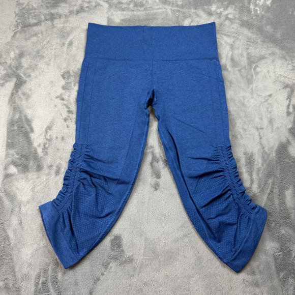 lululemon athletica Pants - Lululemon Crop Leggings Womens Medium Blue‎ Seamless Ruched Workout Yoga Pants